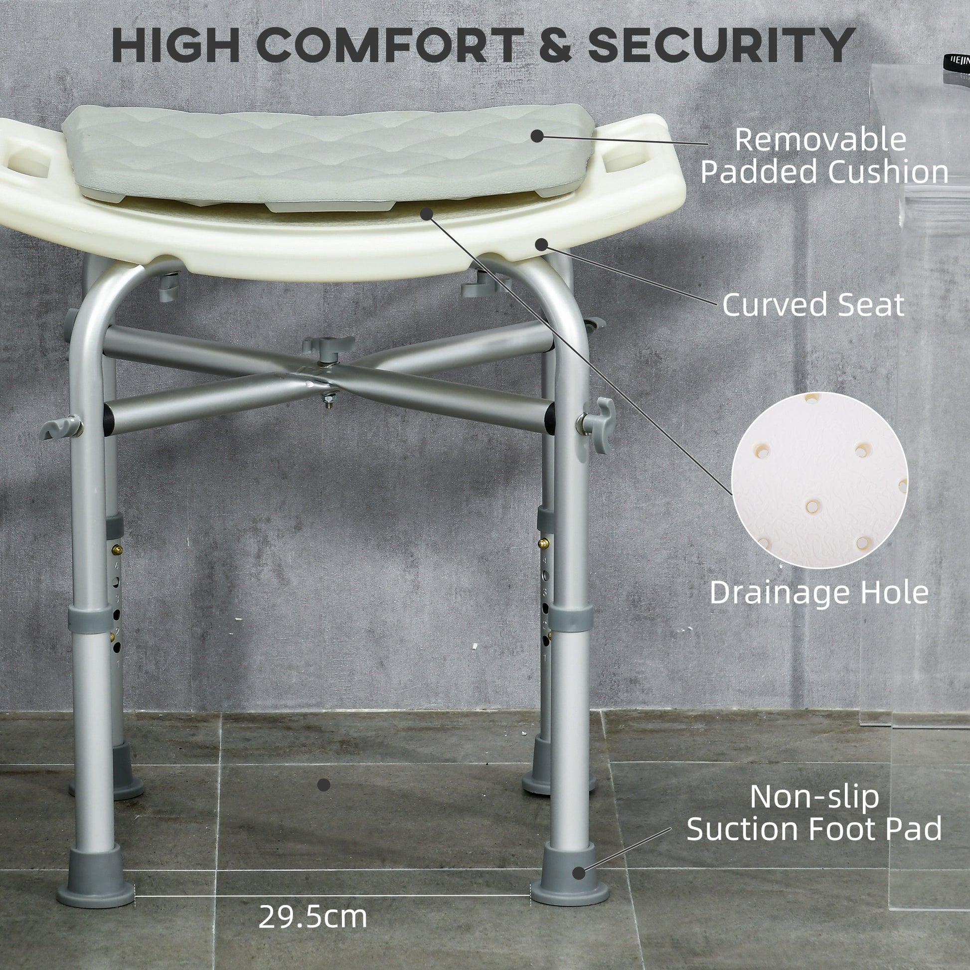 Homcom aluminum shower stool with adjustable height, pillow and non -slip feet, white - Borgè