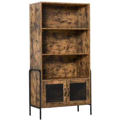 Mobile Library Industrial Design with shelves and cabinet in wood and metal, brown and black, 81x40x160cm - Borgè