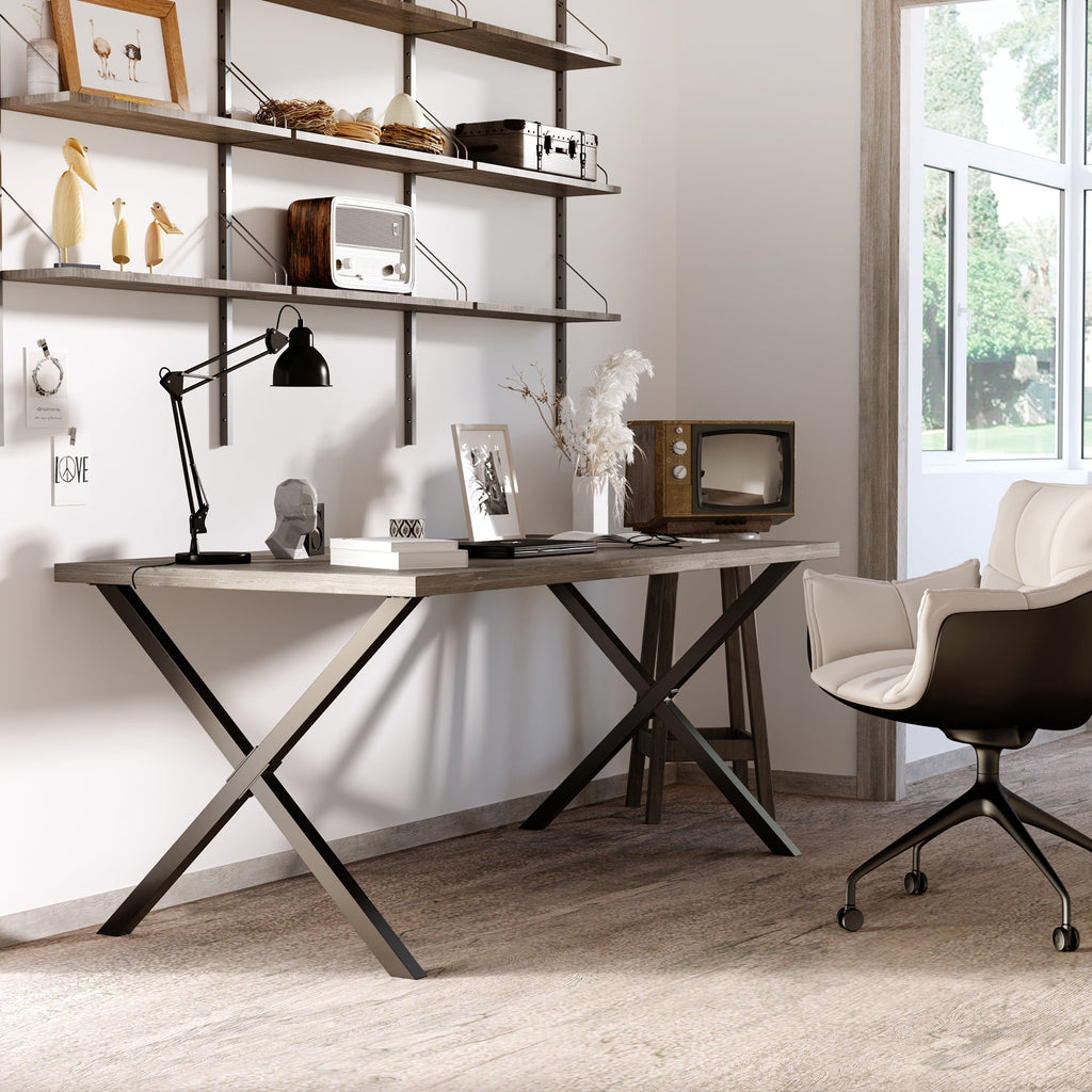 set 2 pieces legs steel table with x with 16 screws included, preferential legs with 4 holes, 80x4x72cm, black - Borgè