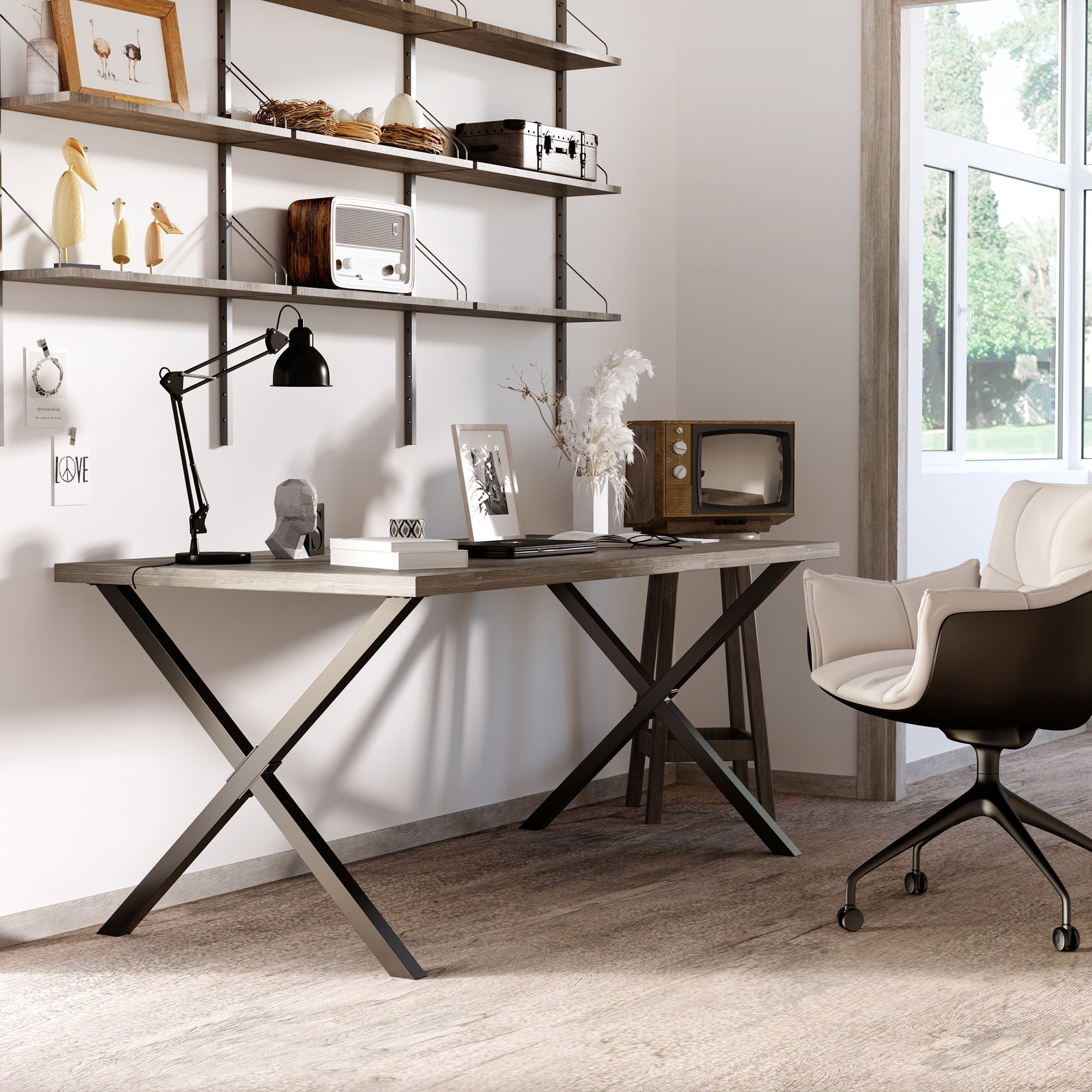 set 2 pieces legs steel table with x with 16 screws included, preferential legs with 4 holes, 80x4x72cm, black - Borgè