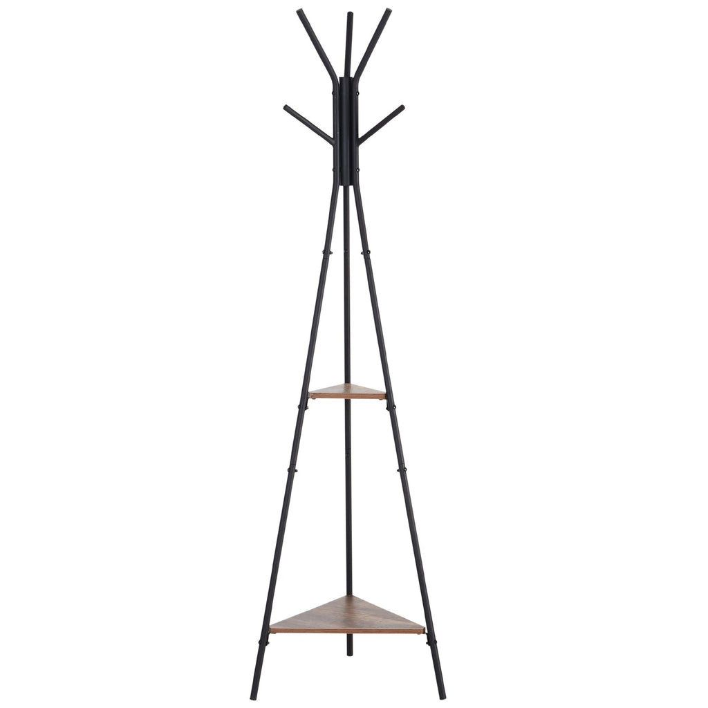 Homcom Tree Hamper with 2 black and brown metal and wood shelves - Borgè