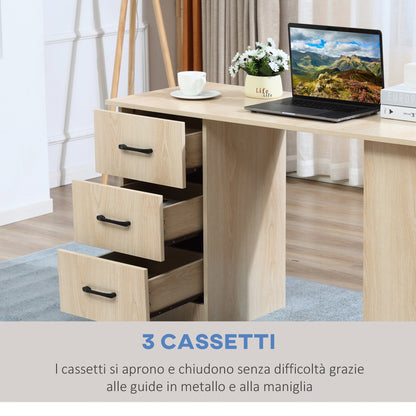 Modern PC Desk per room with 3 drawers and 3 wooden shelves for home and office 120x49x72cm - Borgè