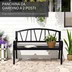 Waterproof Black Metal Garden Bench, 2-Seater Iron Outdoor Bench, 128x56x86cm - Borge' Group Limited