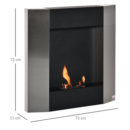 Bioethanol Fireplace Wall with 0.7L tank and 20m² - silver/black cover - Borgè