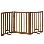 3 Panel Folding Dog Gate with Non-Slip Feet for Hallways, Stairs and Rooms, Pine Wood, 181x35x76 cm, Dark Brown - Borge' Group Limited