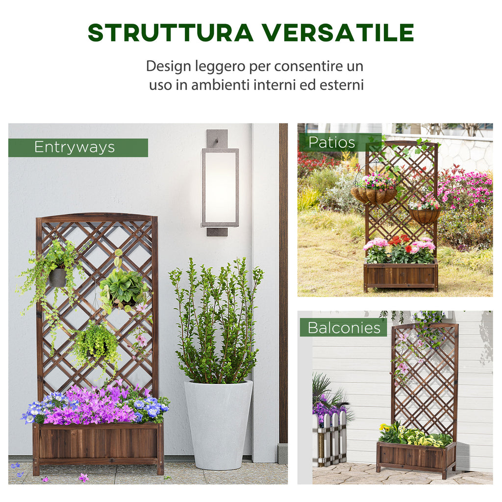 Outsunny Outdoor Fioriera with wooden grill for climbing plants, 60x30x122.5 cm, brown - Borgè