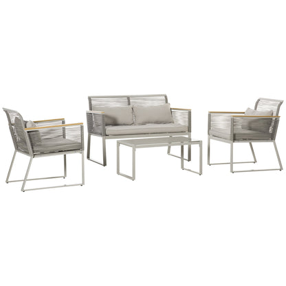 Outsunny garden set 4 pieces in Rattan pe with 2 armchairs, sofa and coffee table in Grey tempered glass - Borgè