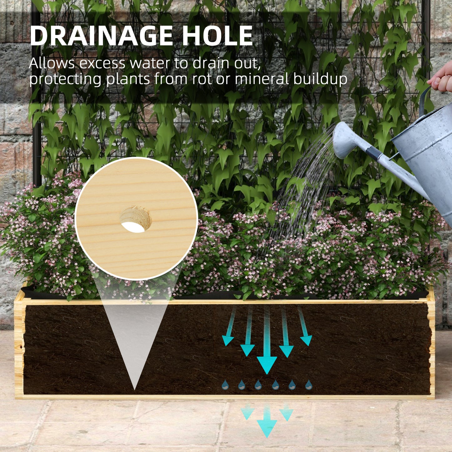 Outsunny Fioriera with grilled and 2 drainage holes, in fir wood and steel, 80x38x145 cm - Borgè