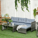 Garden Lounge Set with Sofa, Chaise Longue and Coffee Table in PE Rattan with Cushions, Grey - Borge' Group Limited