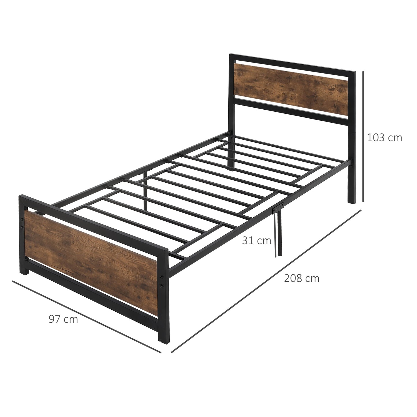 Single Wooden and Steel Storage Structure with industrial -style slats, 90x200cm