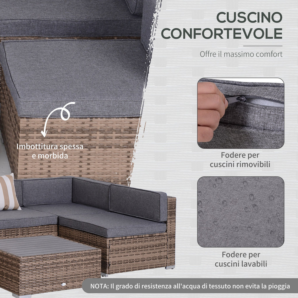 7-Piece Rattan Garden Lounge Set with Coffee Table and Modular Sofa with Cushions, Grey - Borge' Group Limited