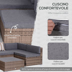 7-Piece Rattan Garden Lounge Set with Coffee Table and Modular Sofa with Cushions, Grey - Borge' Group Limited