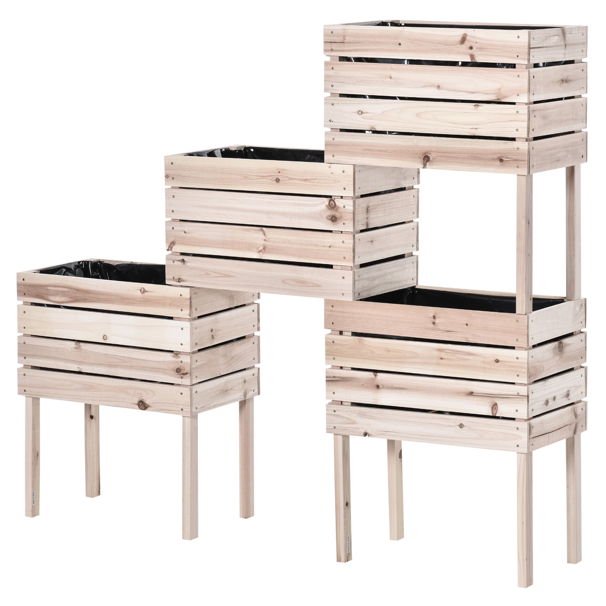 Raised Vegetable Garden Bed with 4 Plant Pots, 50x30x60cm, Natural Wood - Borge' Group Limited