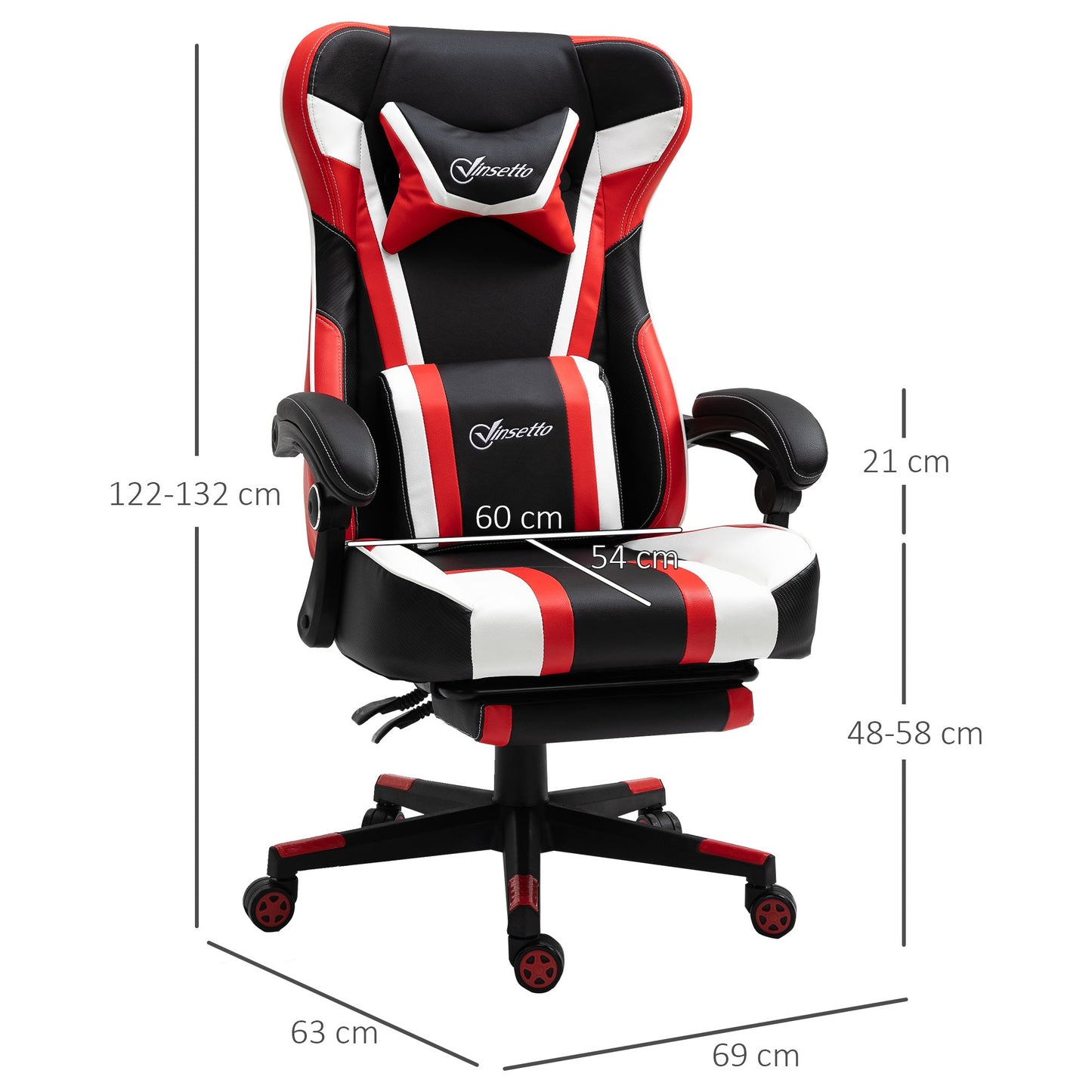 Gaming or office armchair winer, reclining racing chair, adjustable height, 69x63x122-132 cm