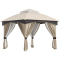 3x3m Steel Garden Gazebo with Double Roof and Curtains, Beige and Grey - Borge' Group Limited