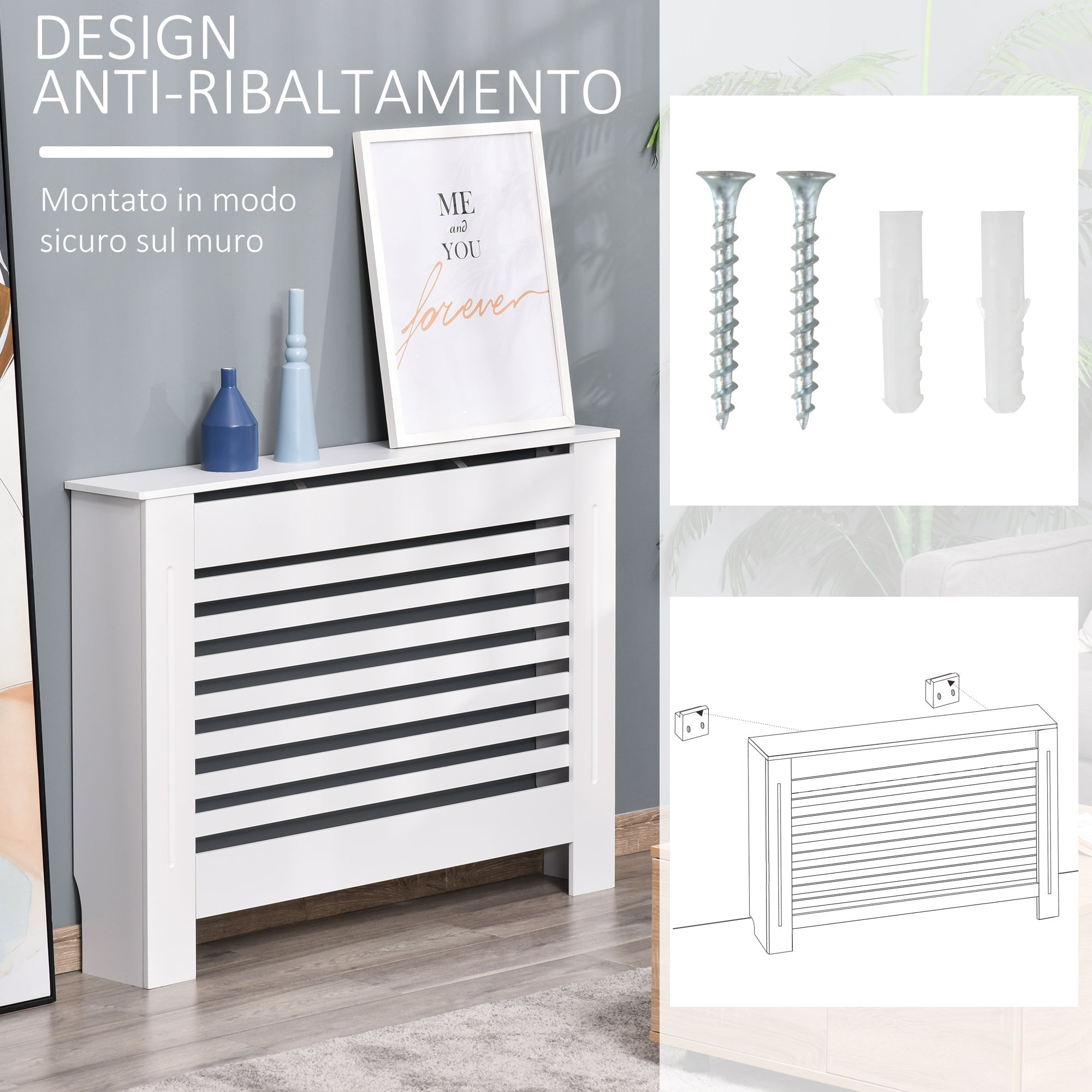Coverterothermaphone in white wood with slat structure 112x19x81cm - Borgè
