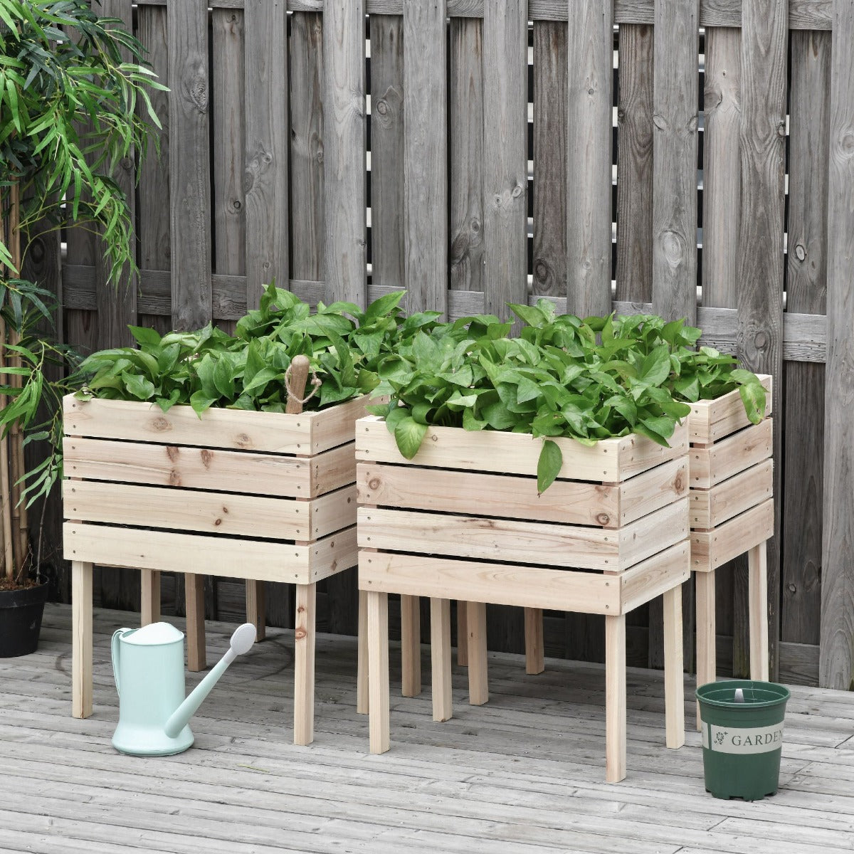 Raised Vegetable Garden Bed with 4 Plant Pots, 50x30x60cm, Natural Wood - Borge' Group Limited