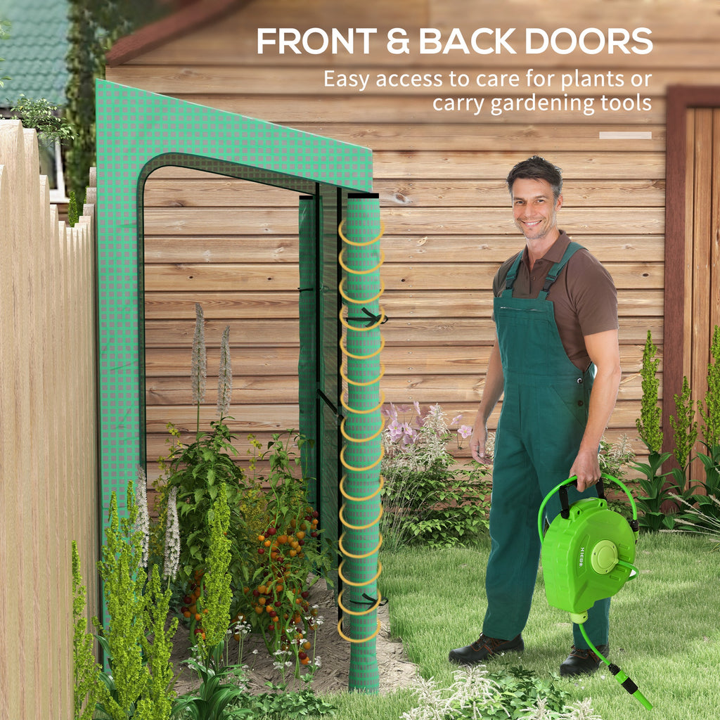 Outsunny Wall Garden greenhouse with 2 roller shown doors and covers in PE Anti UV, 200x80x200cm, Green - Borgè
