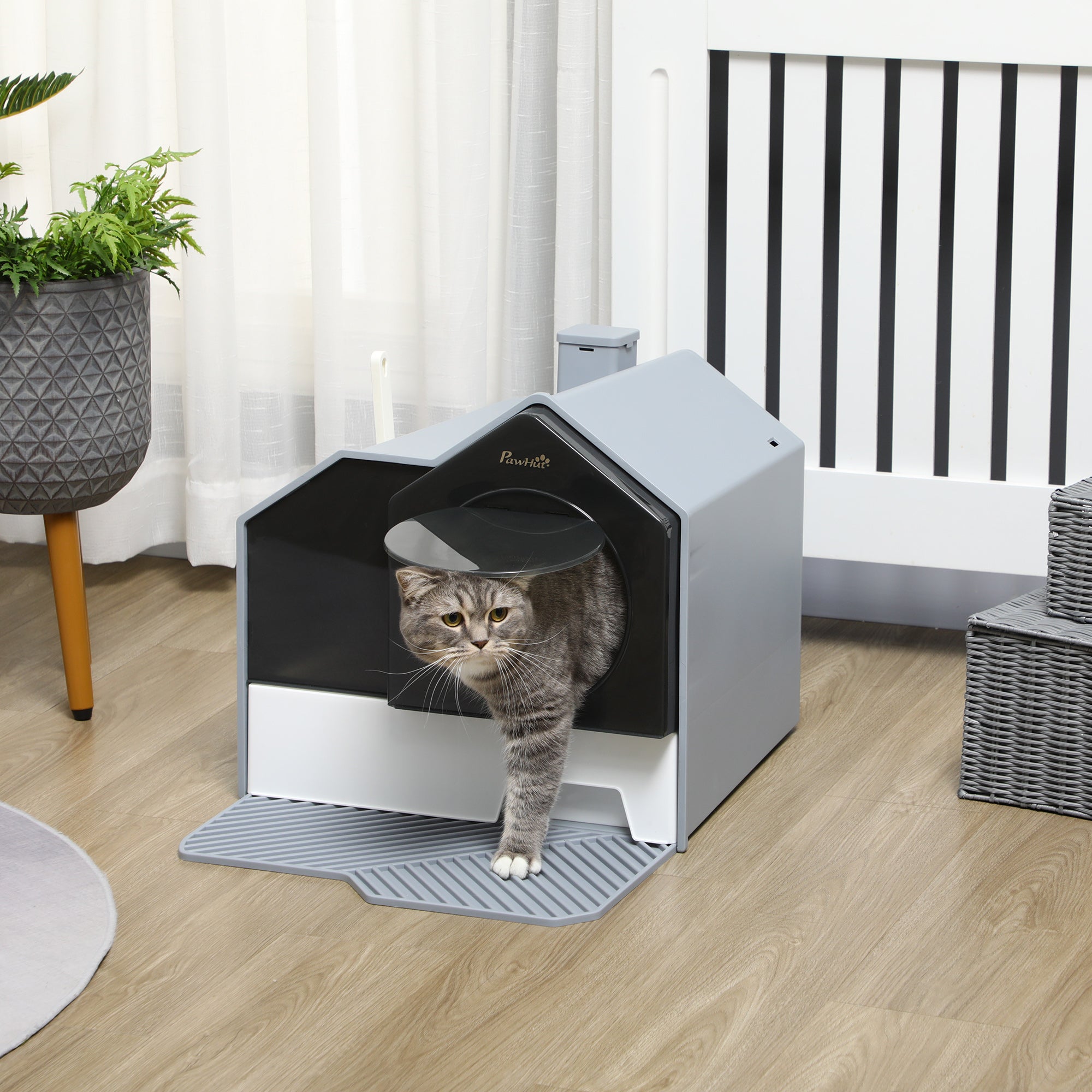 Closed Cat Litter Box with Removable Tray, Mat and Scoop Included, 47x45x42cm, Grey - Borge' Group Limited