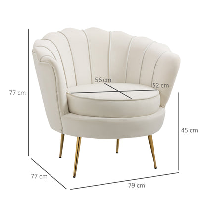 SEASHELL Design Cream Velvet Chamber Armchair With Back | 76x67x74cm - Borgè