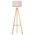 Tripode wooden and linen ground lamp with pedal switch, height 154cm - Borgè