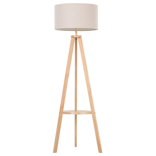 Tripode wooden and linen ground lamp with pedal switch, height 154cm - Borgè