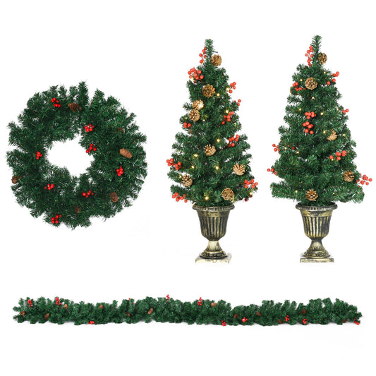 Christmas decorations, 4 -piece sets with 2 Christmas saplings Ã˜40x90 cm, Christmas garland and Christmas crown - Borgè