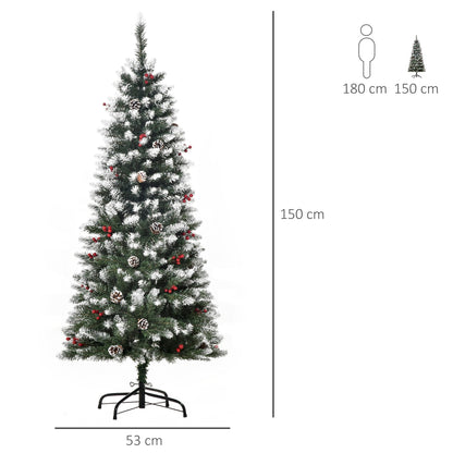 artificial snowy Christmas tree with white pine cones removable folding 150cm - white/green - Borgè