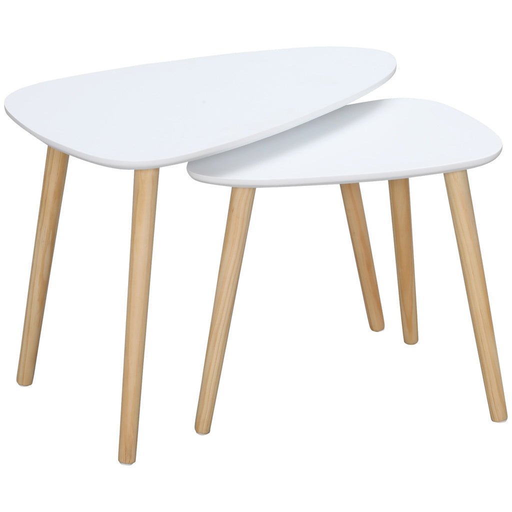 Set 2 Tavolini with a stackable Nordic style tables with wooden legs, white - Borgè