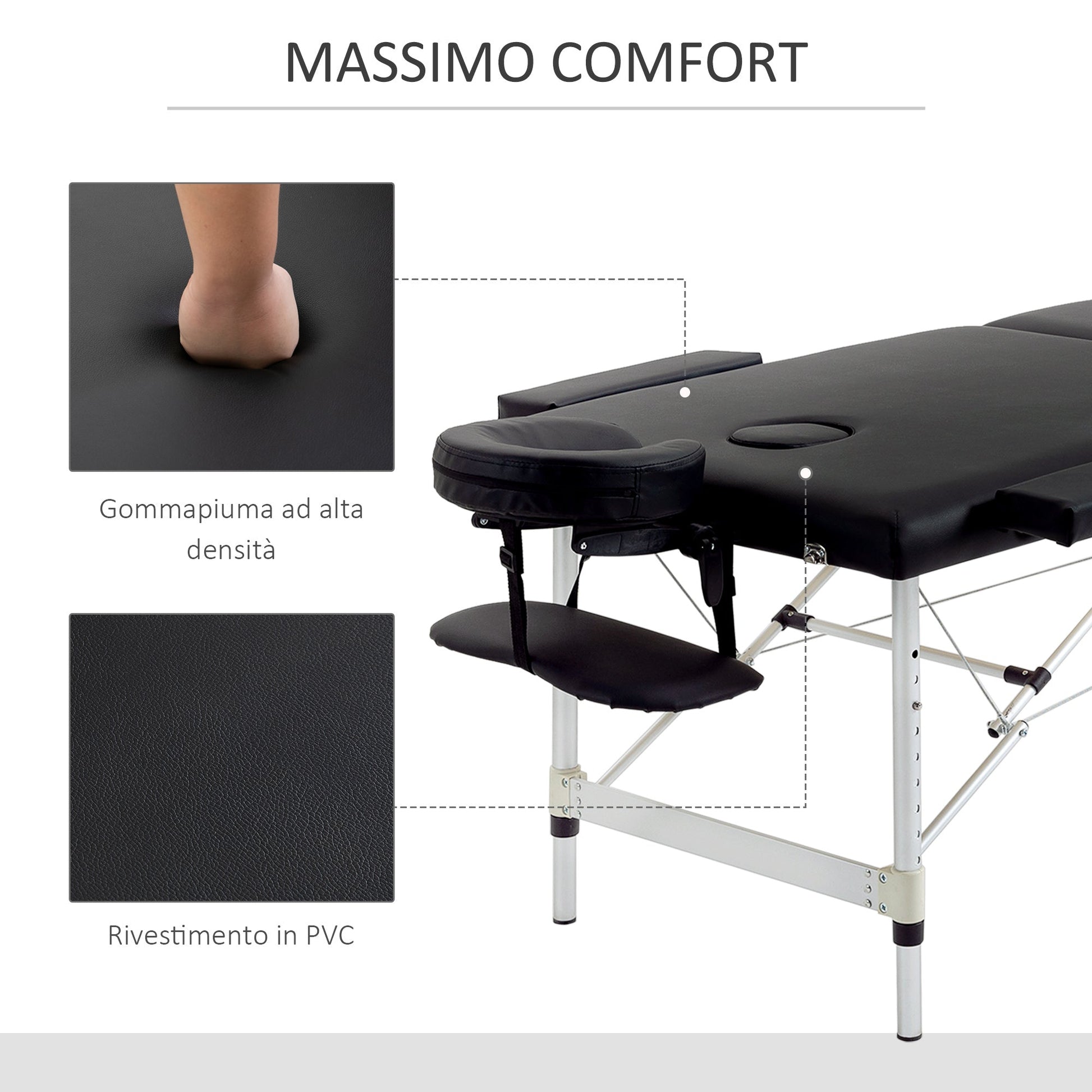 Professional Foldable Massage Table, Massage Table with Adjustable Height and Carrying Bag for Beautician and Therapist, Black - Borgè