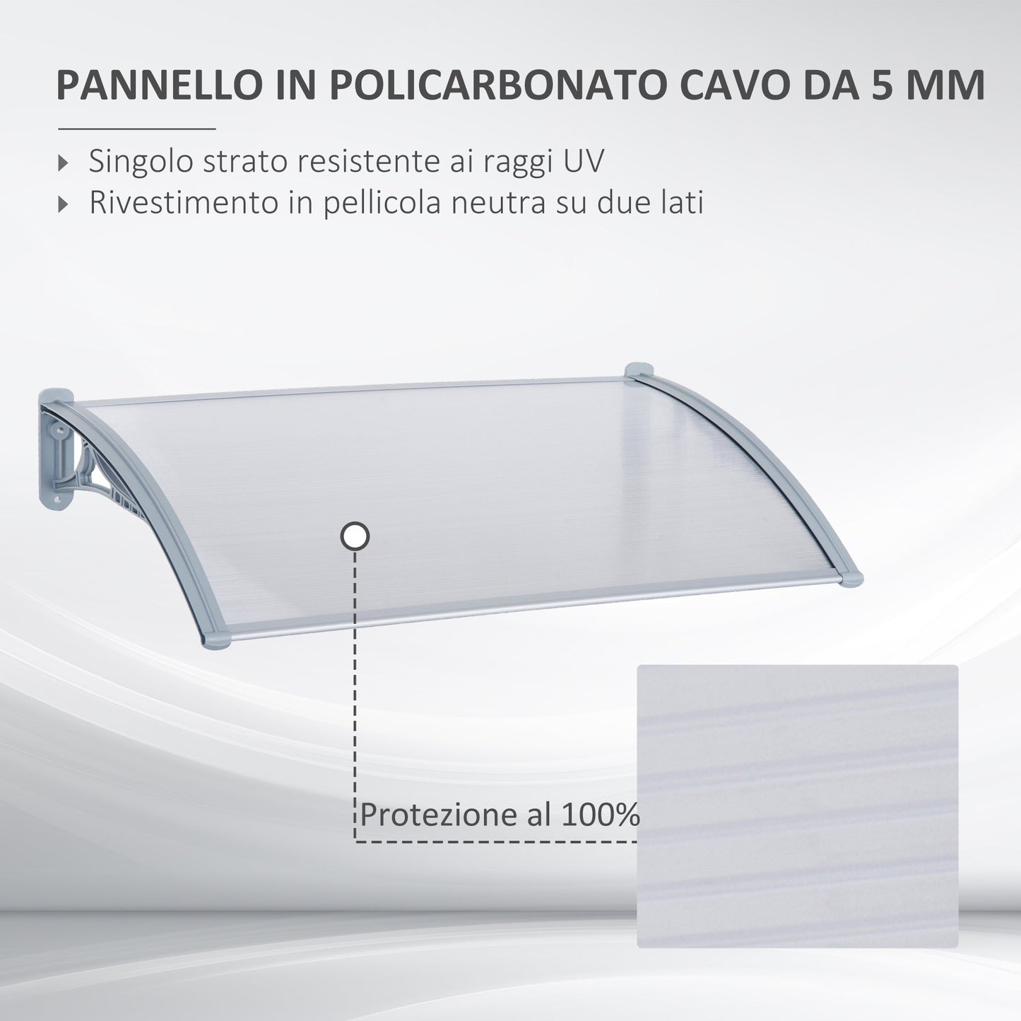 Outsunny shelter ceiling in resistant alveolar pvc and aluminum, 140x70x21cm - Borgè