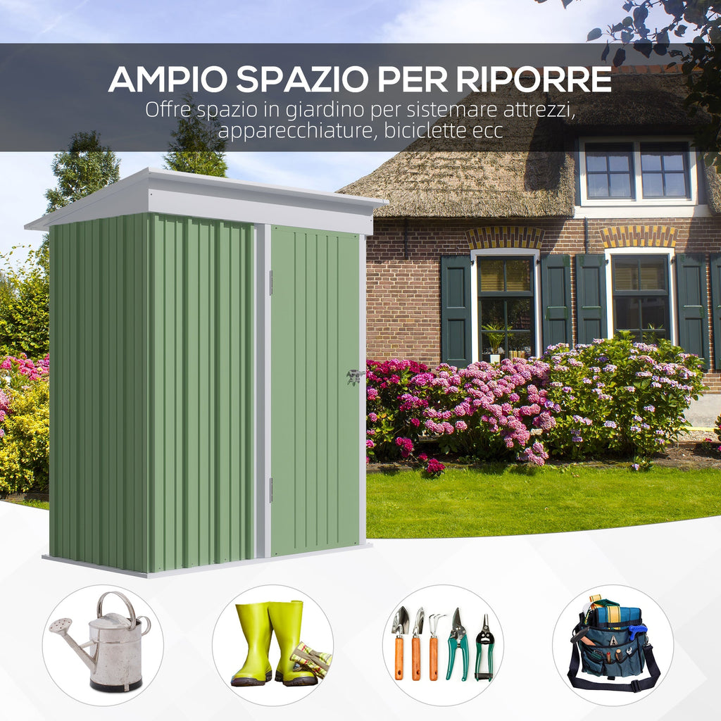 Steel Garden Shed with Lockable Door, 161x95x163/181cm, Green - Borge' Group Limited