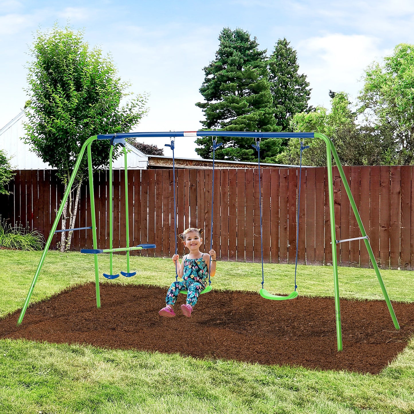 Outsunny Garden Set Set for 4 children, 1 double swing and 2 single swing, weight capacity 45kg (swing) 180kg (total), 280x140x178cm - Borgè