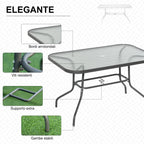 Garden Table with Umbrella Hole, Outdoor Furniture in Metal and Glass 120x80x70cm Grey - Borge' Group Limited