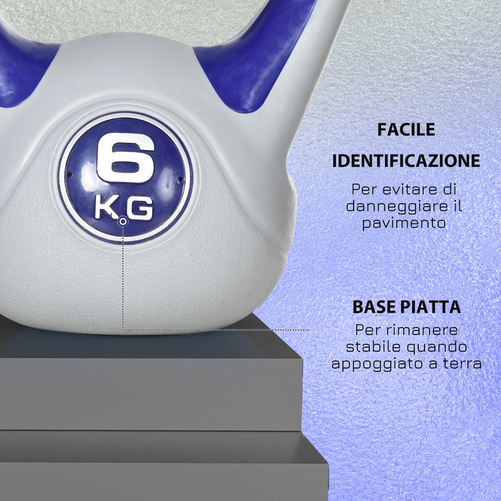 Kettlebell 6kg with Soft Coating and Flat Base in PU and Sand, 20x13x22cm, Purple - Borge' Group Limited