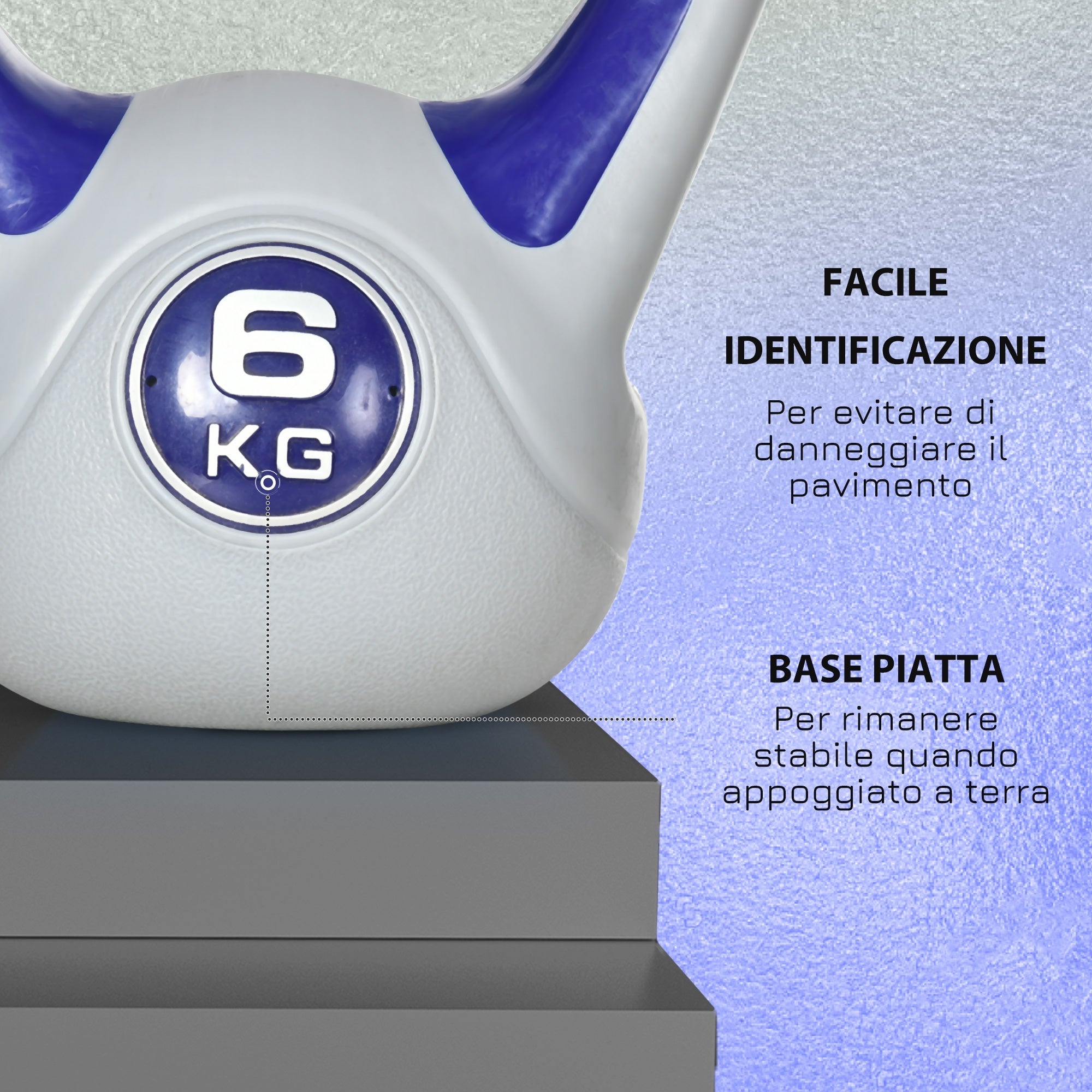 Kettlebell 6kg with Soft Coating and Flat Base in PU and Sand, 20x13x22cm, Purple - Borge' Group Limited