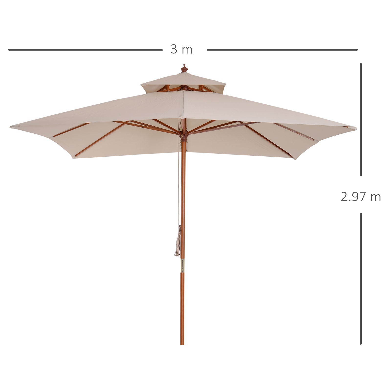 3x3m Garden Umbrella with 8 Bamboo Ribs and 2-Tier Parasol Cover, Cream - Borge' Group Limited