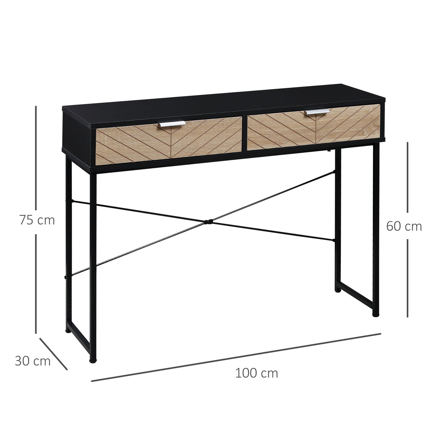 ALEA | Modern Console Table for Entrance and Living Room with 2 Metal Drawers 100x30x75cm - Black - Borgè