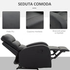 Relaxable relaxation armchair with padded seat and footrests, for home and office, in eco -leather, 80x91x102 cm, black - Borgè