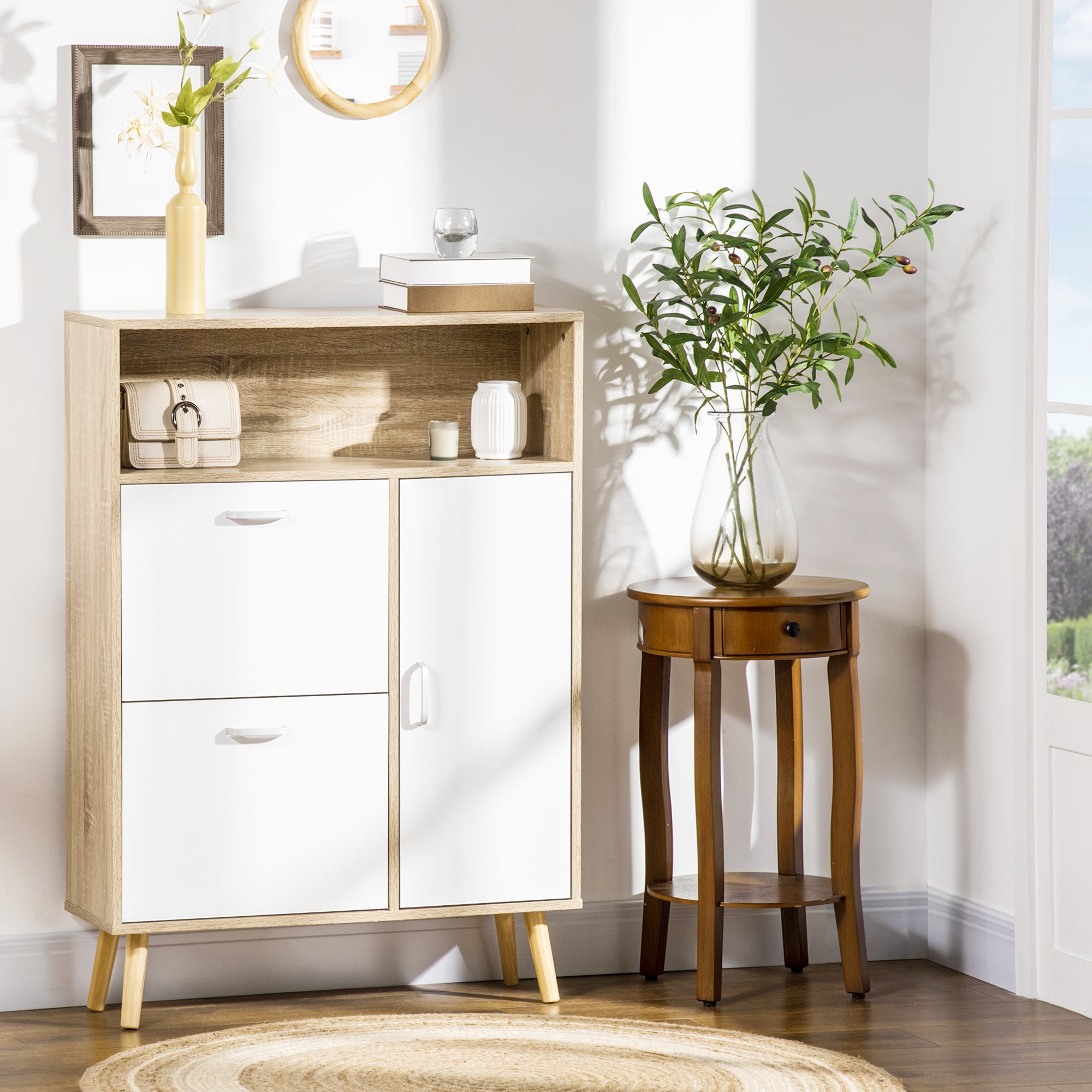 Scarpper saving for 8 pairs of shoes with 2 doors and wooden cabinet, 80x25.5x112.5cm, white - Borgè