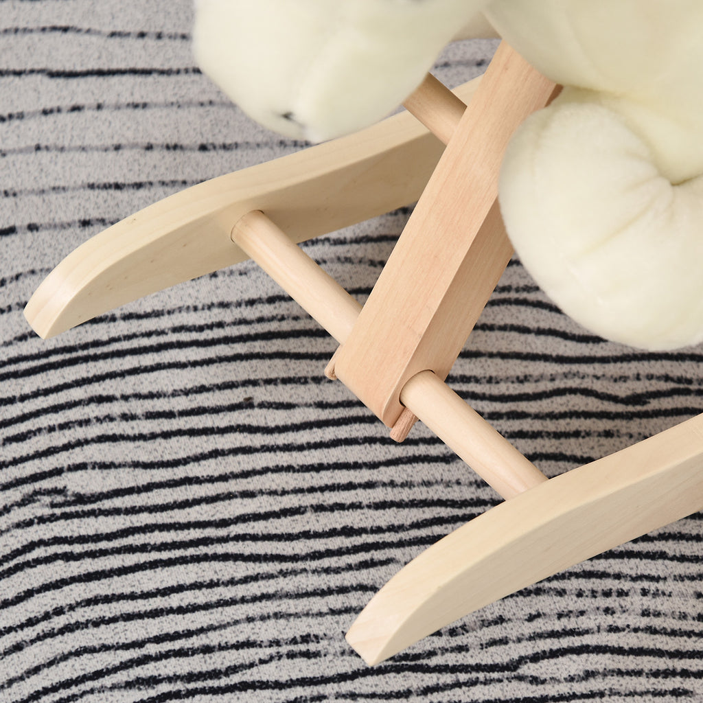 White and Pink Rocking Horse with Sounds and Poplar Wood Structure for Children 18-36 Months, 70x28x57cm - Borgè