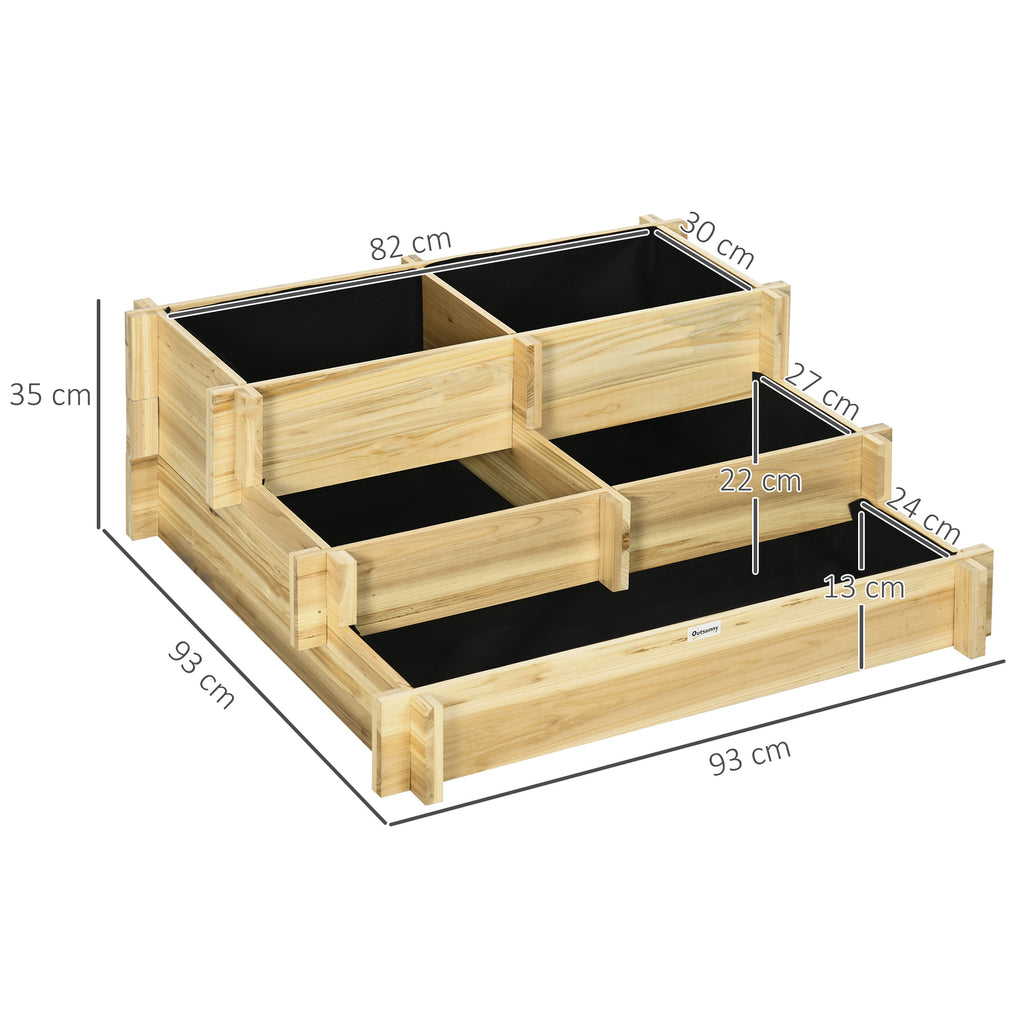 Outsunny garden raised at 3 levels in fir wood for vegetables, flowers and garden plants 93x93x35 cm - Borgè