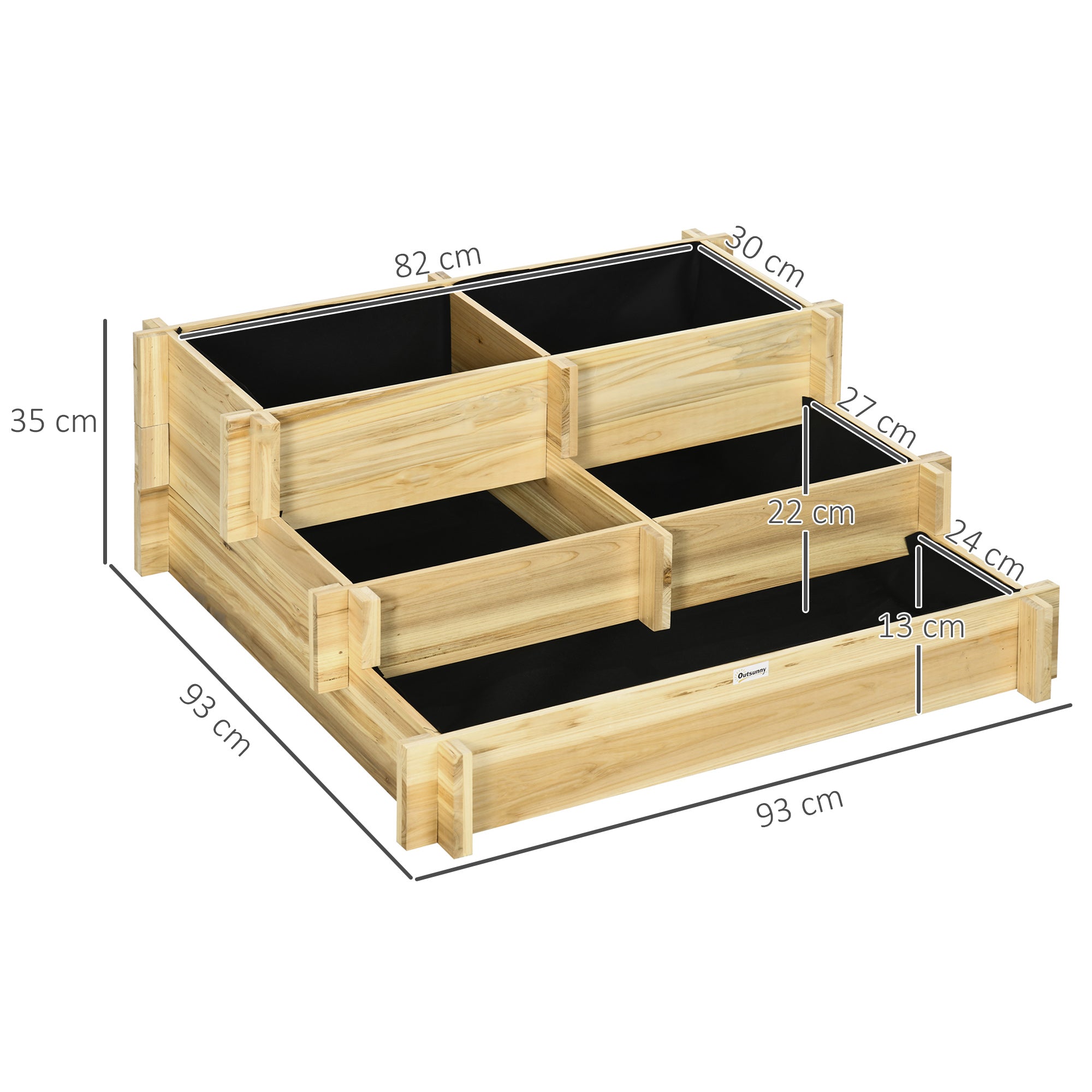 Outsunny garden raised at 3 levels in fir wood for vegetables, flowers and garden plants 93x93x35 cm - Borgè