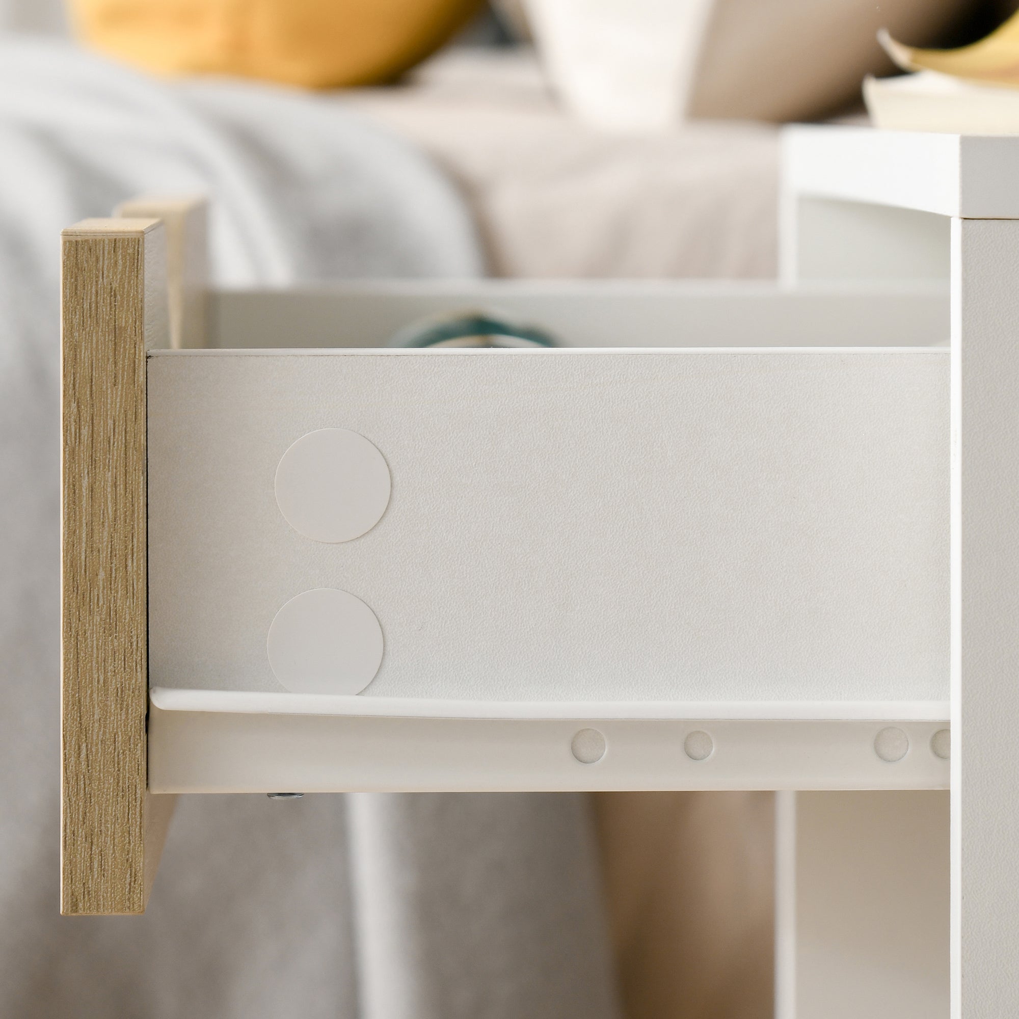 Homcom set of 2 bedside tables with drawer and shelf, raised base and wooden legs, 50x39x51cm, white and oak - Borgè