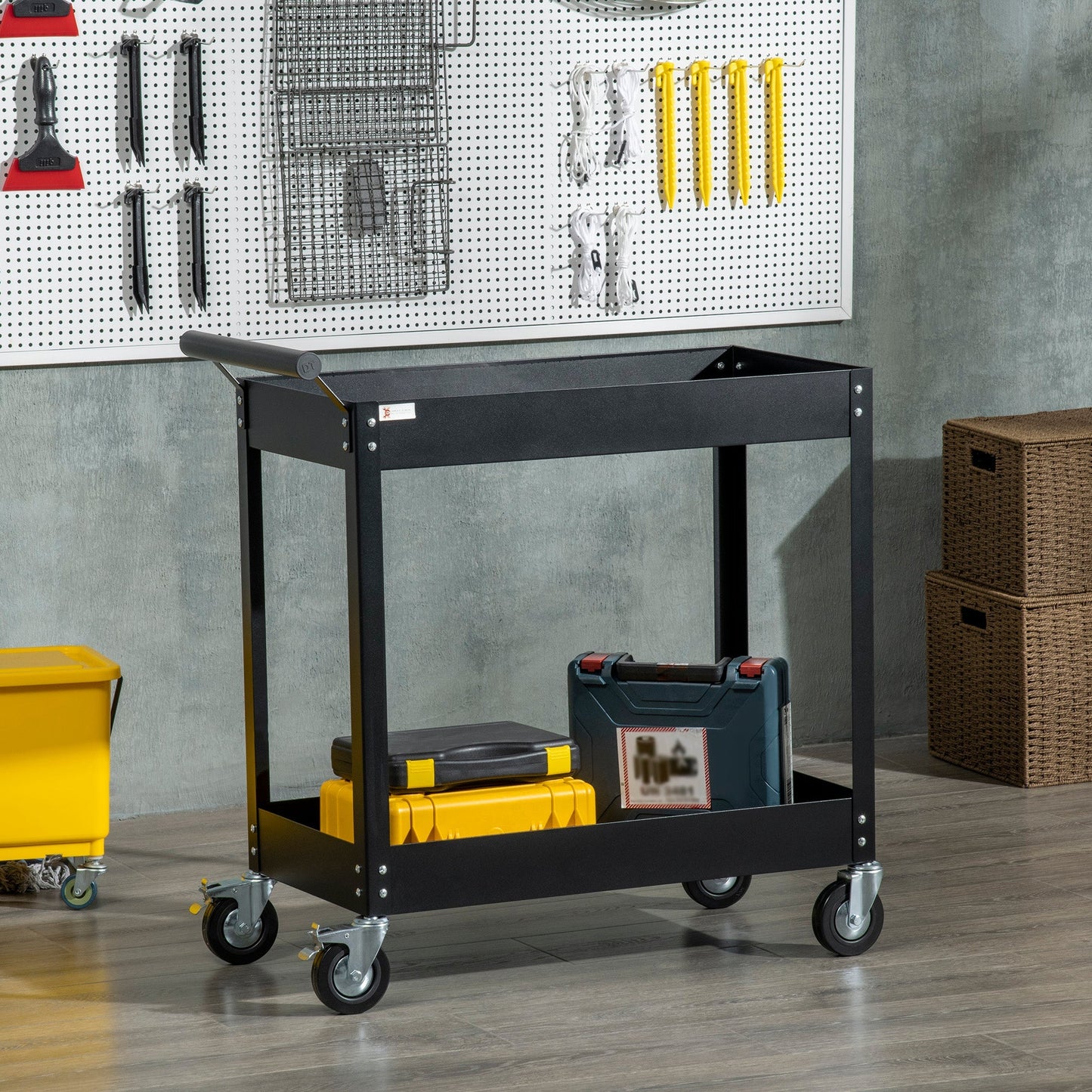 Black Garage Tool Trolley with 2 steel shelves | 84.5x38x84cm - Borgè