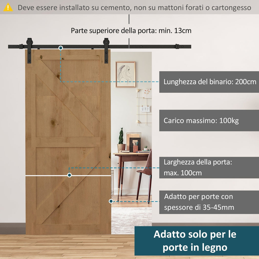 Sliding Doors Assembly Kit with track and carbon steel accessories, 200x4x0.6cm - Borgè
