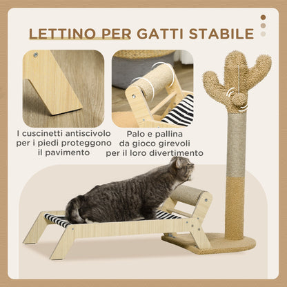 Cat Tree with Scratch Pole for cats in the shape of cactus design 2 in 1 for interiors, 88.5x31.5x76.5 cm - Borgè