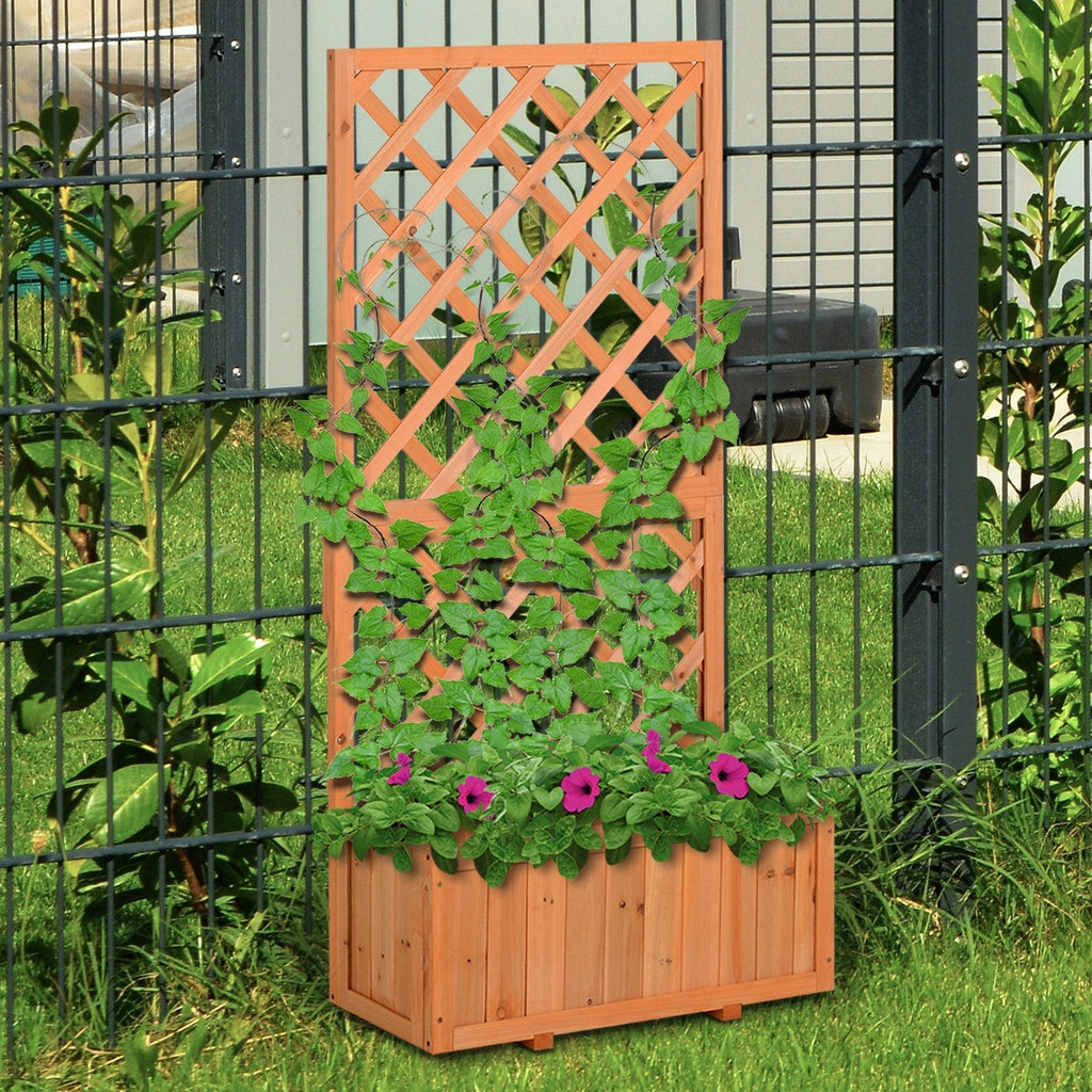 Outdoor Planter with Trellis for Climbing Plants and Pot, in Fir Wood, 72.5x31.5x149.5 cm, Orange - Borge' Group Limited