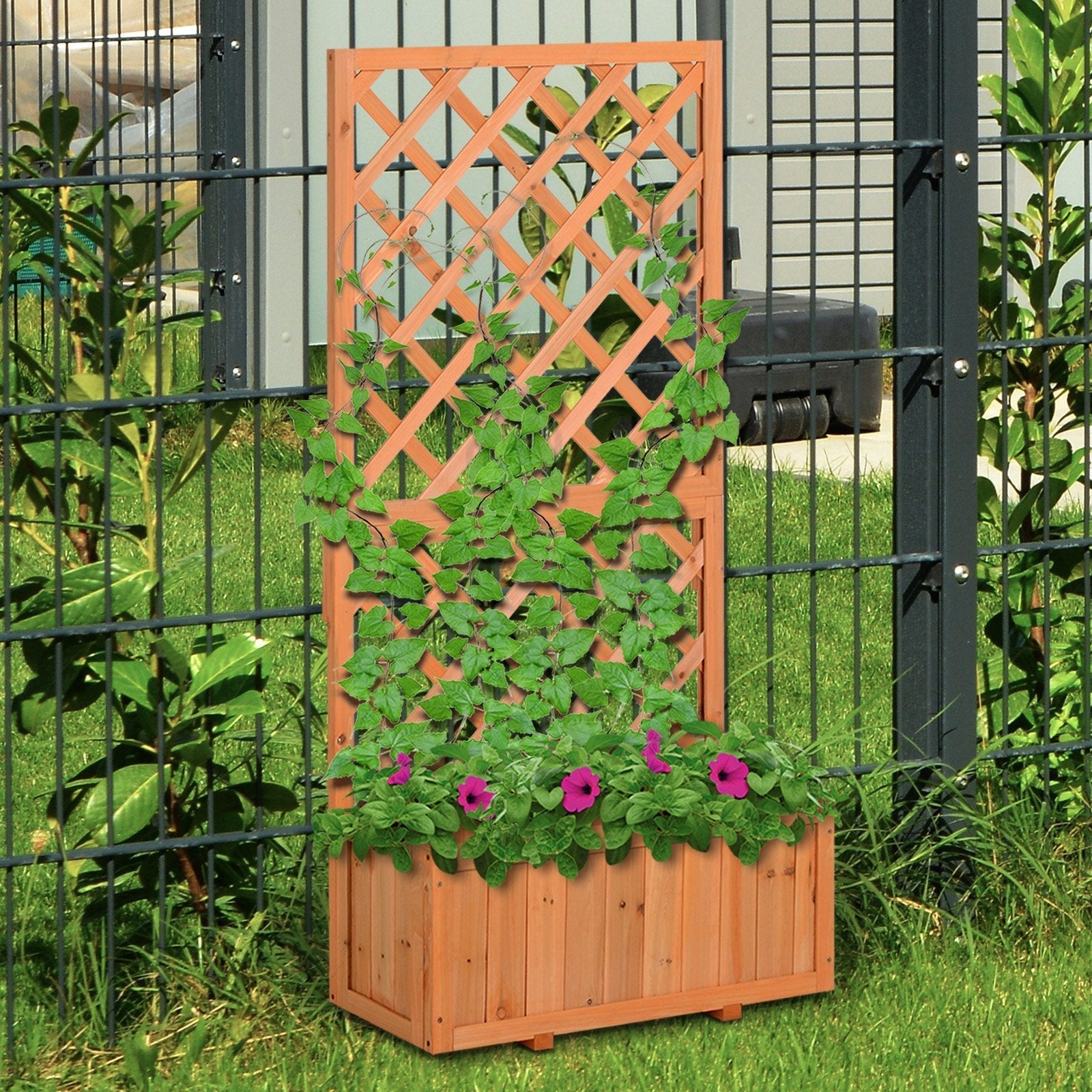 Outdoor Planter with Trellis for Climbing Plants and Pot, in Fir Wood, 72.5x31.5x149.5 cm, Orange - Borge' Group Limited