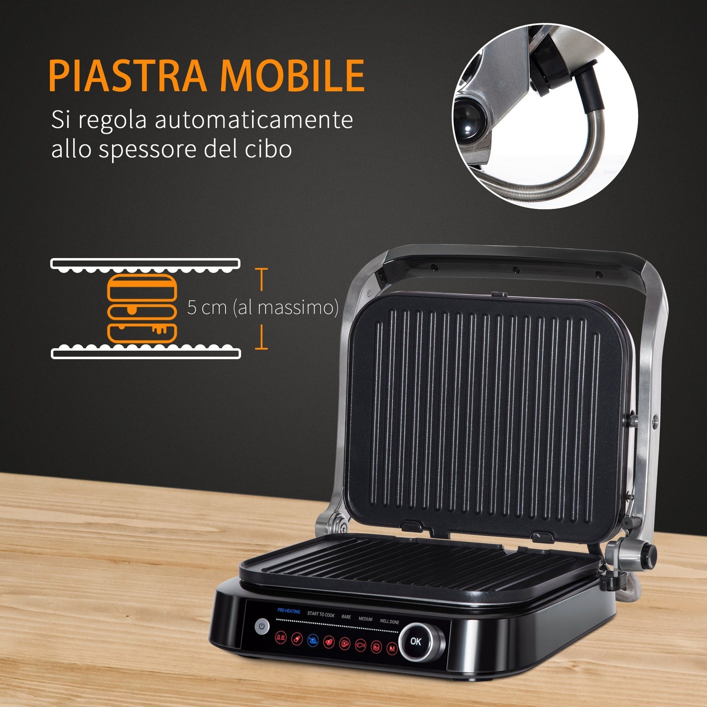 Black Electric Plate / Toaster 2100W with 8 Cooking Settings